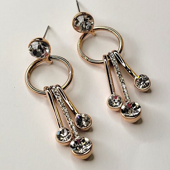 Gold Crystal Dangle Earrings - Picture 1 of 8